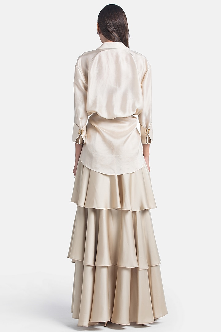 Champagne Silk Ace Shirt by 431-88 By Shweta Kapur at Pernia's Pop Up Shop