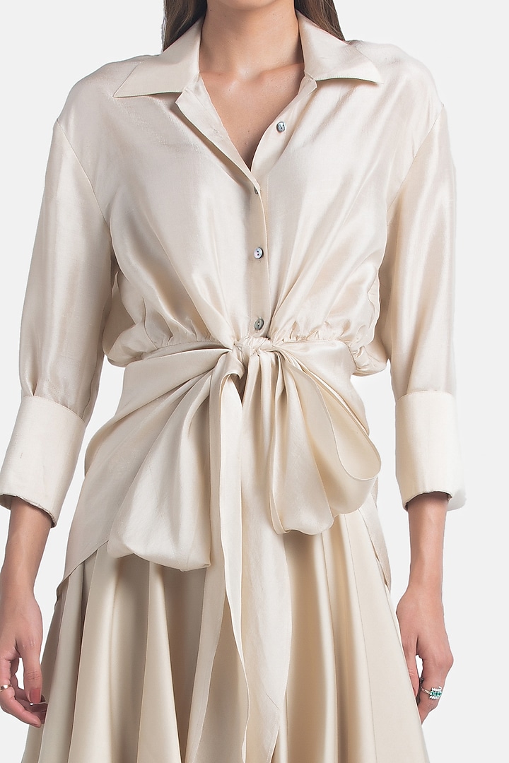 Champagne Silk Ace Shirt by 431-88 By Shweta Kapur at Pernia's Pop Up Shop
