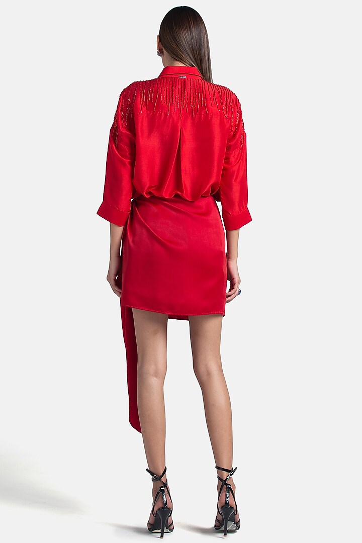 Red Silk Embroidered Shirt by 431-88 By Shweta Kapur at Pernia's Pop Up Shop