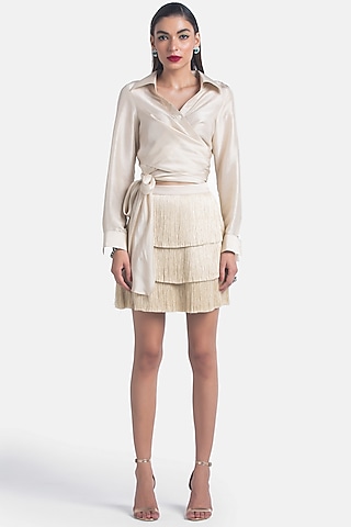 Champagne Silk Embroidered Shirt by 431-88 By Shweta Kapur