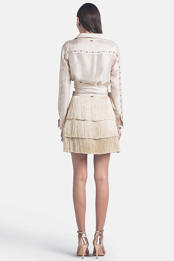 Champagne Silk Embroidered Shirt by 431-88 By Shweta Kapur at Pernia's Pop Up Shop