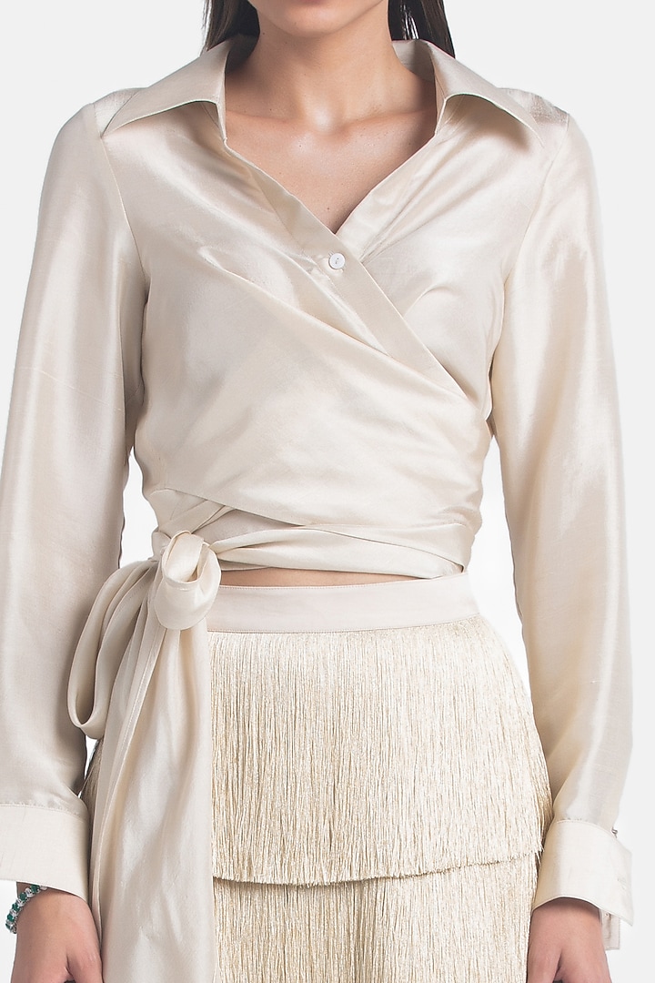 Champagne Silk Embroidered Shirt by 431-88 By Shweta Kapur at Pernia's Pop Up Shop