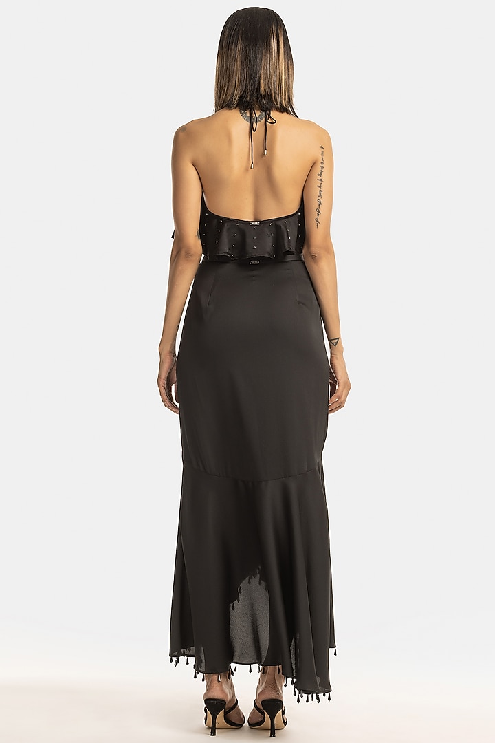 Black Satin Ruffled Top by 431-88 By Shweta Kapur at Pernia's Pop Up Shop