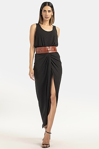 Black Shimmer Jersey Tank Top by 431-88 By Shweta Kapur