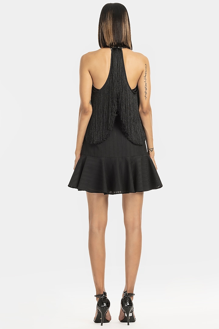 Black Fringe Embellished Top by 431-88 By Shweta Kapur at Pernia's Pop Up Shop