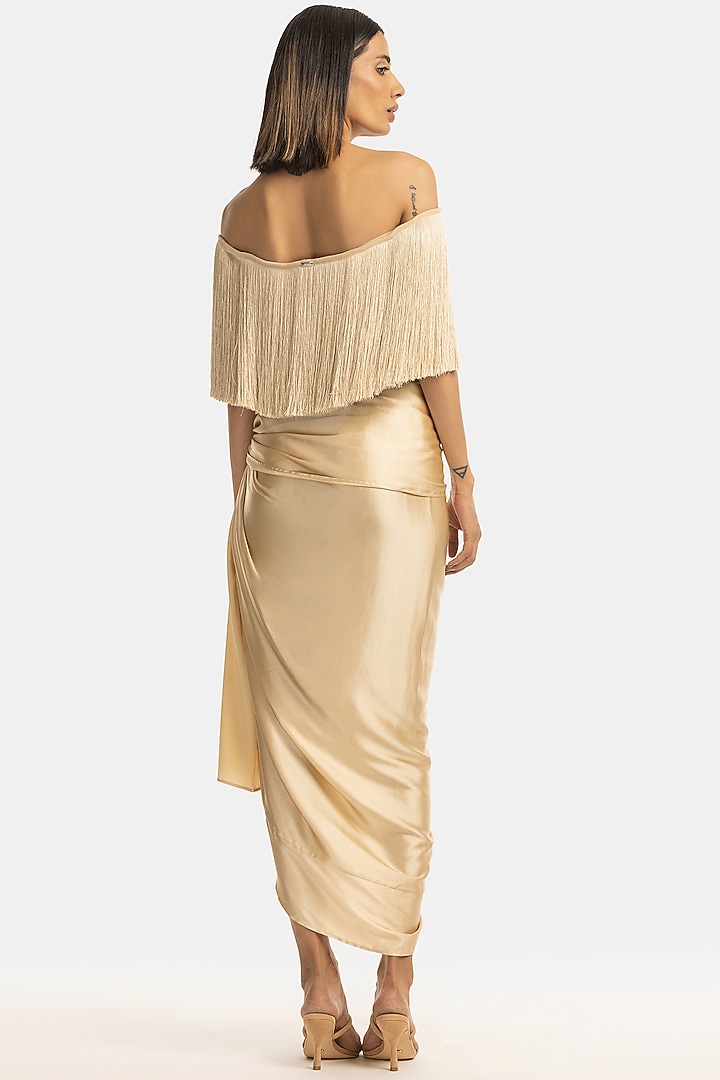 Champagne Fringe Off-Shoulder Top by 431-88 By Shweta Kapur at Pernia's Pop Up Shop