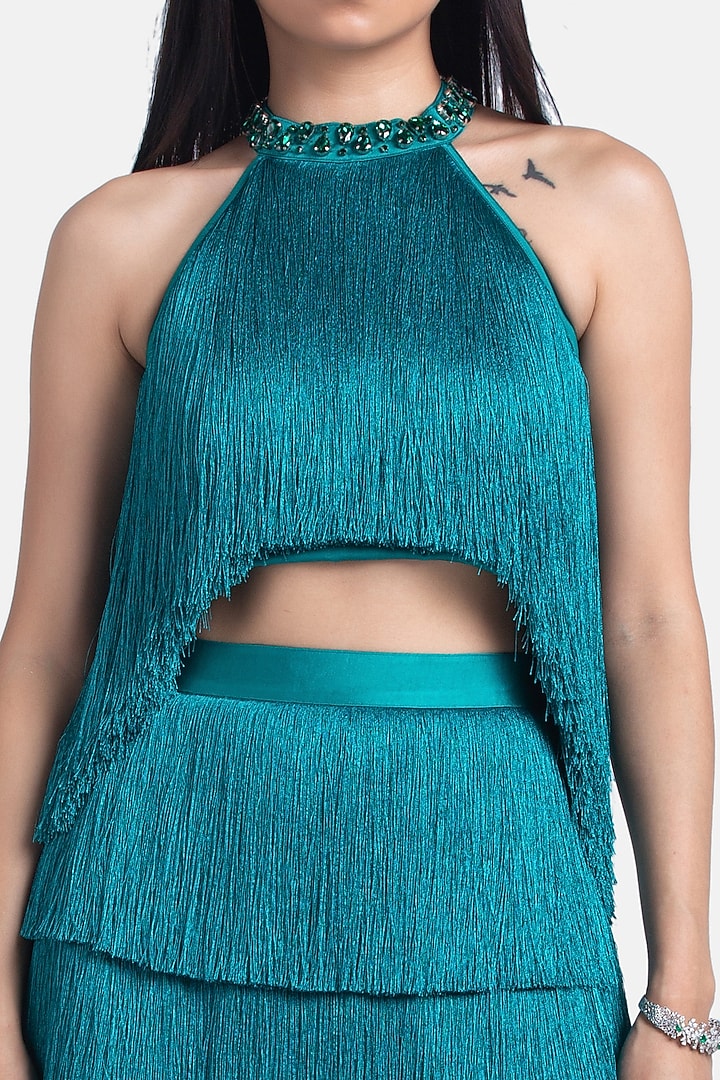 Emerald Fringe Halter Top by 431-88 By Shweta Kapur at Pernia's Pop Up Shop