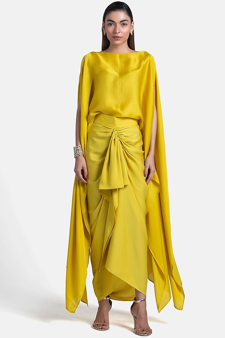 Lemon Silk Cape by 431-88 By Shweta Kapur at Pernia's Pop Up Shop