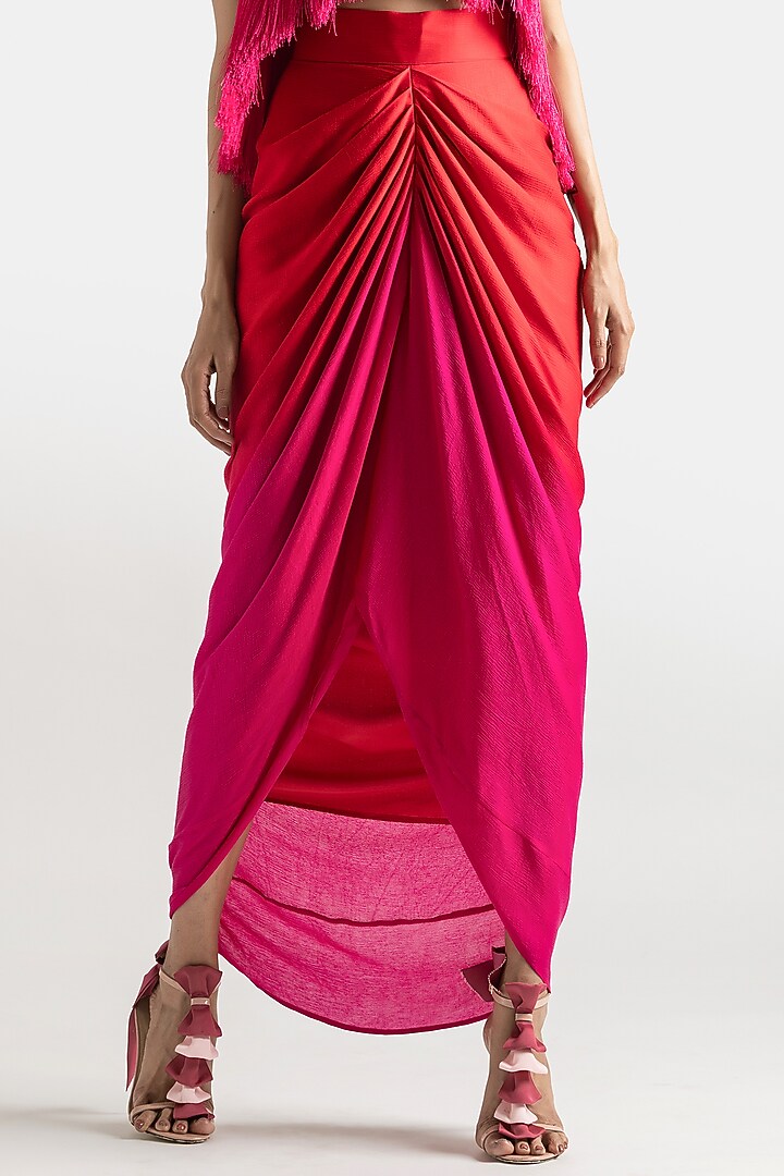 Red To Fuchsia Ombre Chiffon Straight Skirt by 431-88 By Shweta Kapur at Pernia's Pop Up Shop