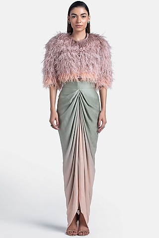 Stone To Salmon Pink Ombre Chiffon Straight Skirt by 431-88 By Shweta Kapur