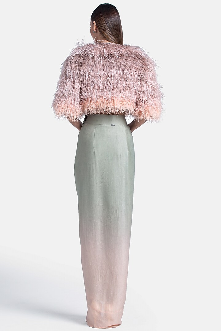Stone To Salmon Pink Ombre Chiffon Straight Skirt by 431-88 By Shweta Kapur at Pernia's Pop Up Shop