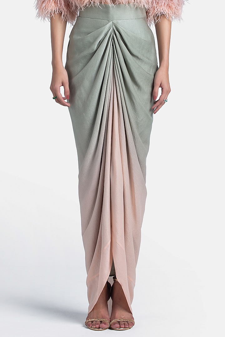 Stone To Salmon Pink Ombre Chiffon Straight Skirt by 431-88 By Shweta Kapur at Pernia's Pop Up Shop