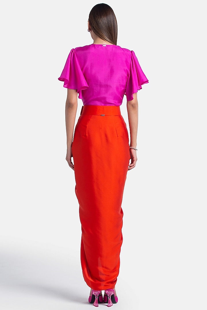 Orange Satin Sheen Draped Pencil Skirt by 431-88 By Shweta Kapur at Pernia's Pop Up Shop
