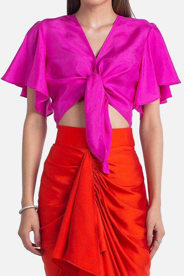 Orange Satin Sheen Draped Pencil Skirt by 431-88 By Shweta Kapur at Pernia's Pop Up Shop