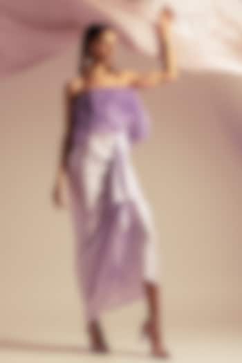 Lilac Satin Sheen Draped Pencil Skirt by 431-88 By Shweta Kapur