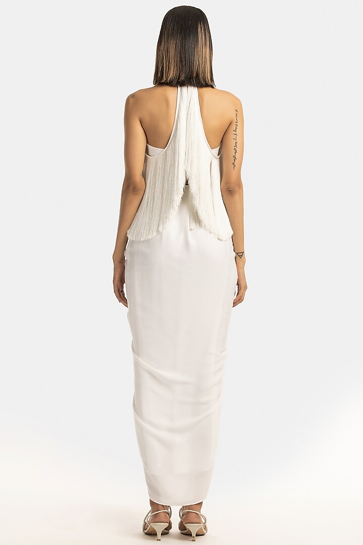 White Satin Sheen Draped Pencil Skirt by 431-88 By Shweta Kapur at Pernia's Pop Up Shop