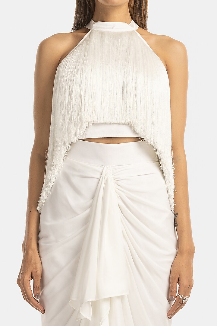 White Satin Sheen Draped Pencil Skirt by 431-88 By Shweta Kapur at Pernia's Pop Up Shop