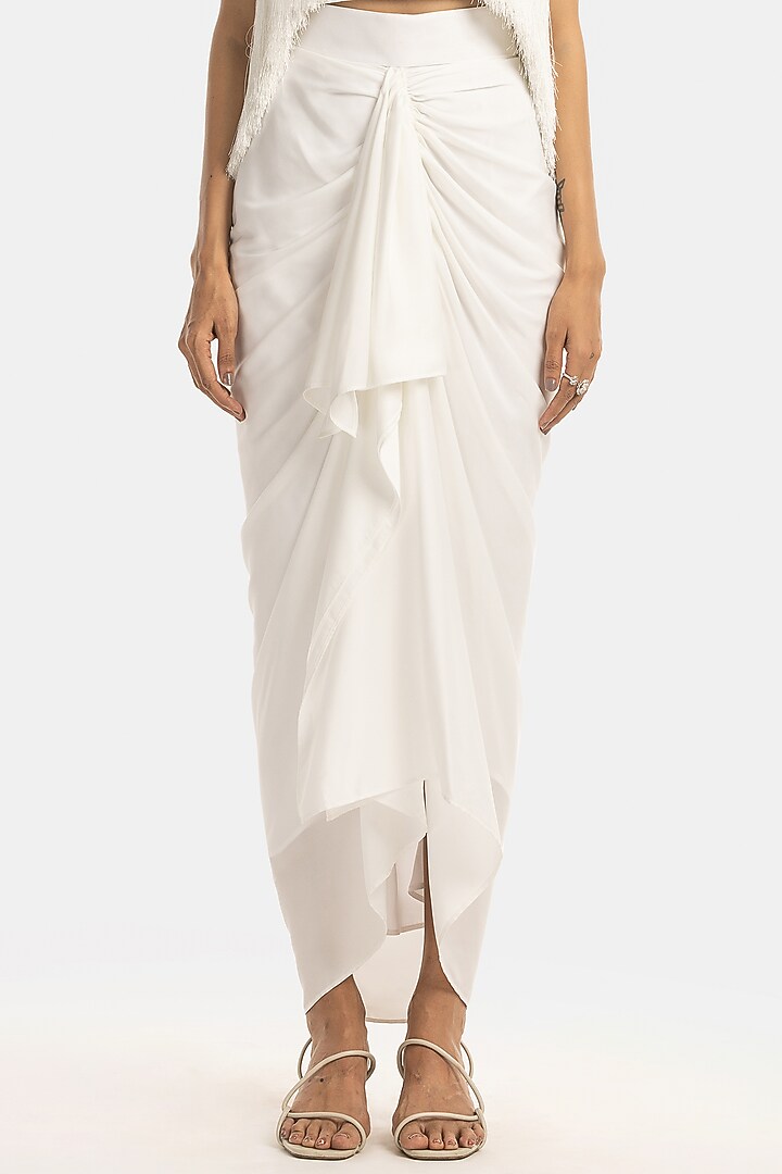 White Satin Sheen Draped Pencil Skirt by 431-88 By Shweta Kapur at Pernia's Pop Up Shop