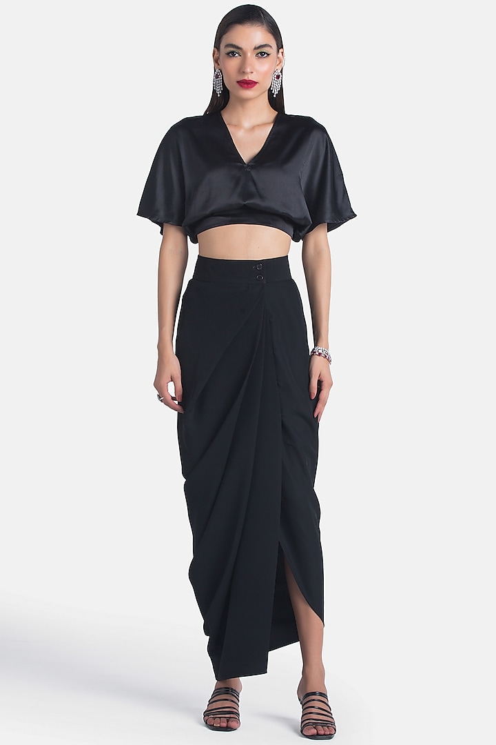 Black Draped Pencil Skirt by 431-88 By Shweta Kapur