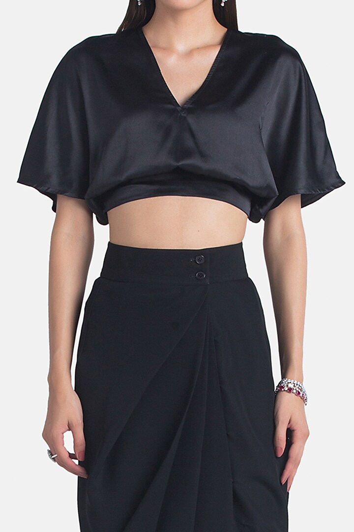 Black Draped Pencil Skirt by 431-88 By Shweta Kapur at Pernia's Pop Up Shop