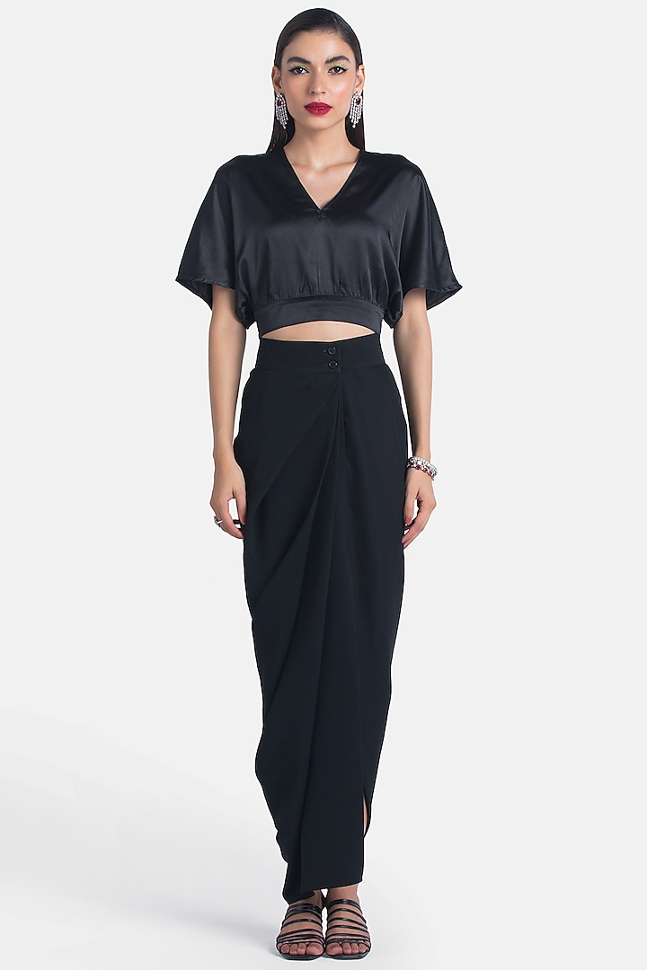 Black Draped Pencil Skirt by 431-88 By Shweta Kapur at Pernia's Pop Up Shop