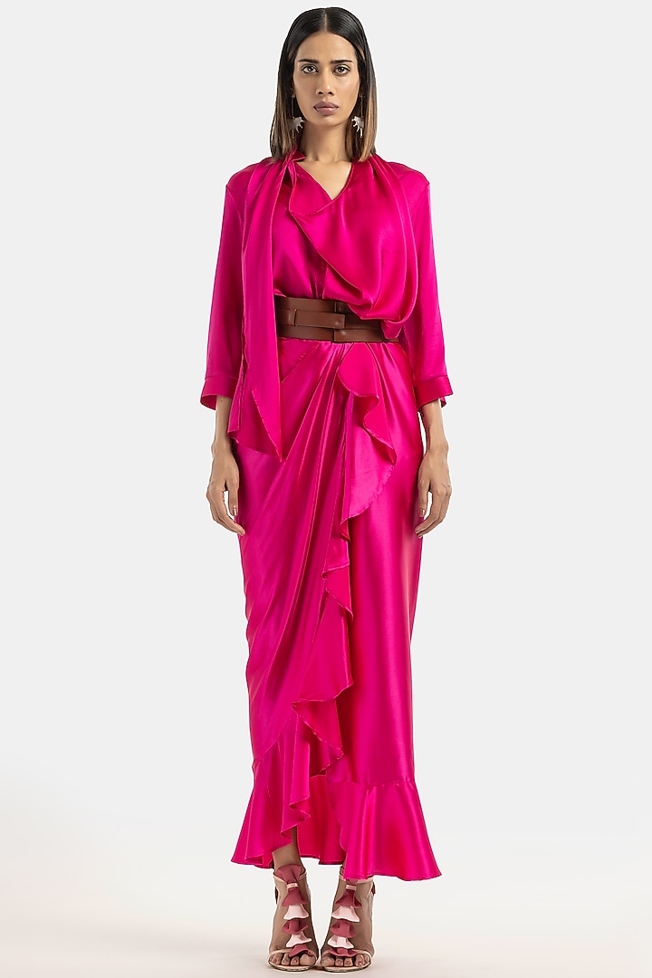 Fuchsia Wrap-Around Ruffled Skirt by 431-88 By Shweta Kapur at Pernia's Pop Up Shop