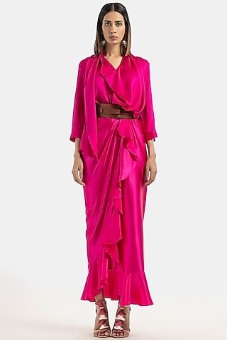 Fuchsia Wrap-Around Ruffled Skirt by 431-88 By Shweta Kapur
