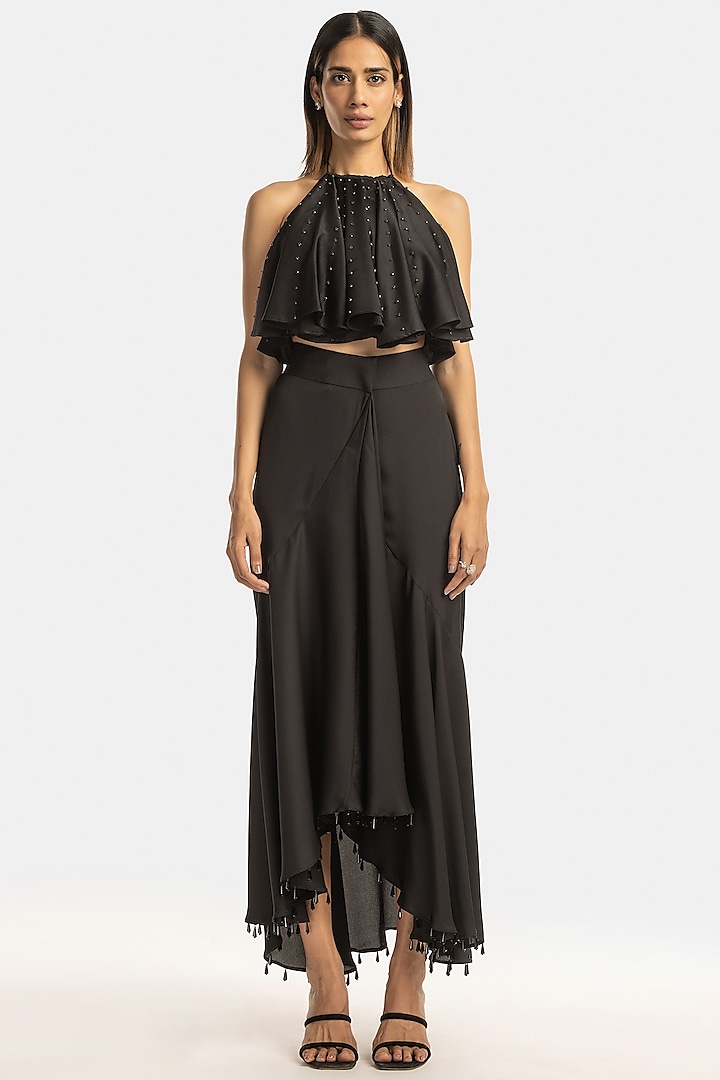 Black Hand Embellished Flared Maxi Skirt by 431-88 By Shweta Kapur