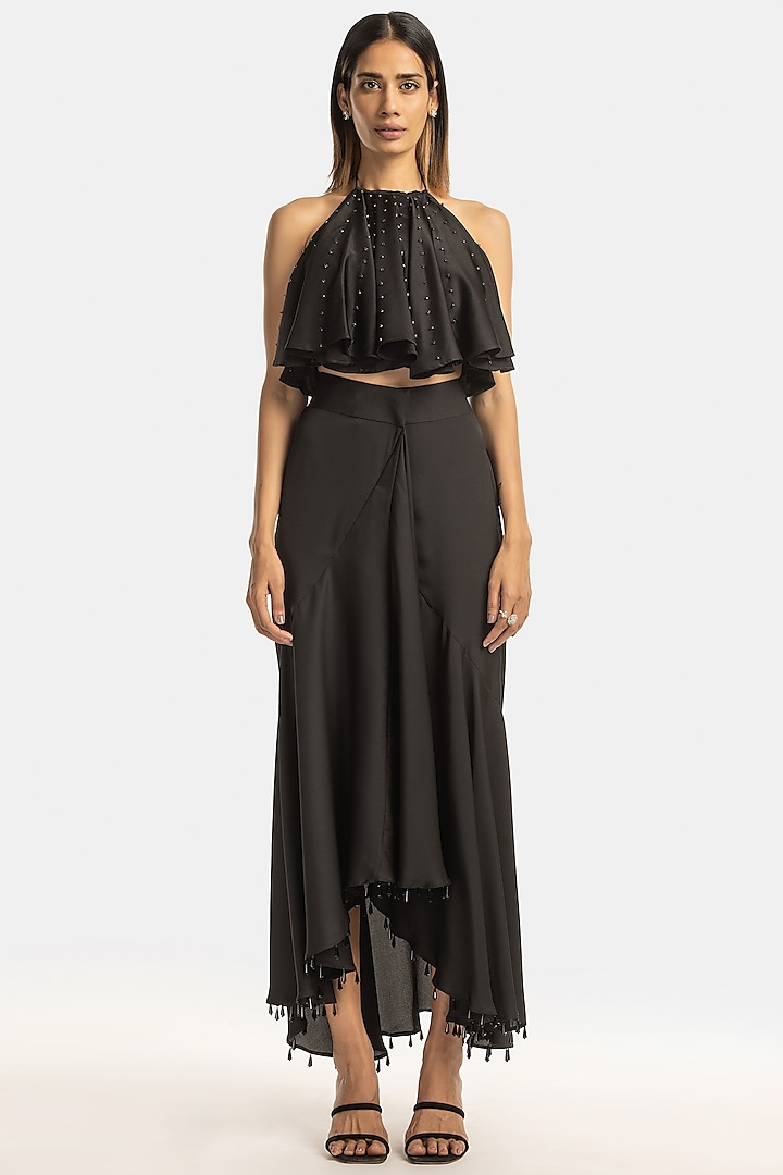 Black Hand Embellished Flared Maxi Skirt by 431-88 By Shweta Kapur at Pernia's Pop Up Shop