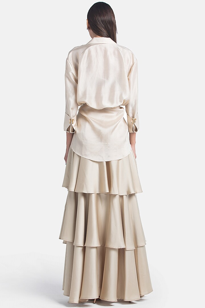 Champagne Multi-Layered Flared Skirt by 431-88 By Shweta Kapur at Pernia's Pop Up Shop