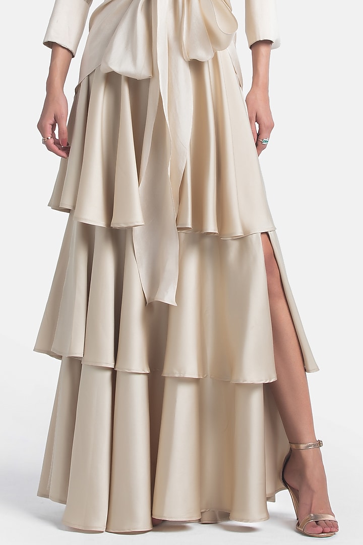 Champagne Multi-Layered Flared Skirt by 431-88 By Shweta Kapur at Pernia's Pop Up Shop