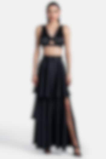 Black Multi-Layered Flared Skirt by 431-88 By Shweta Kapur
