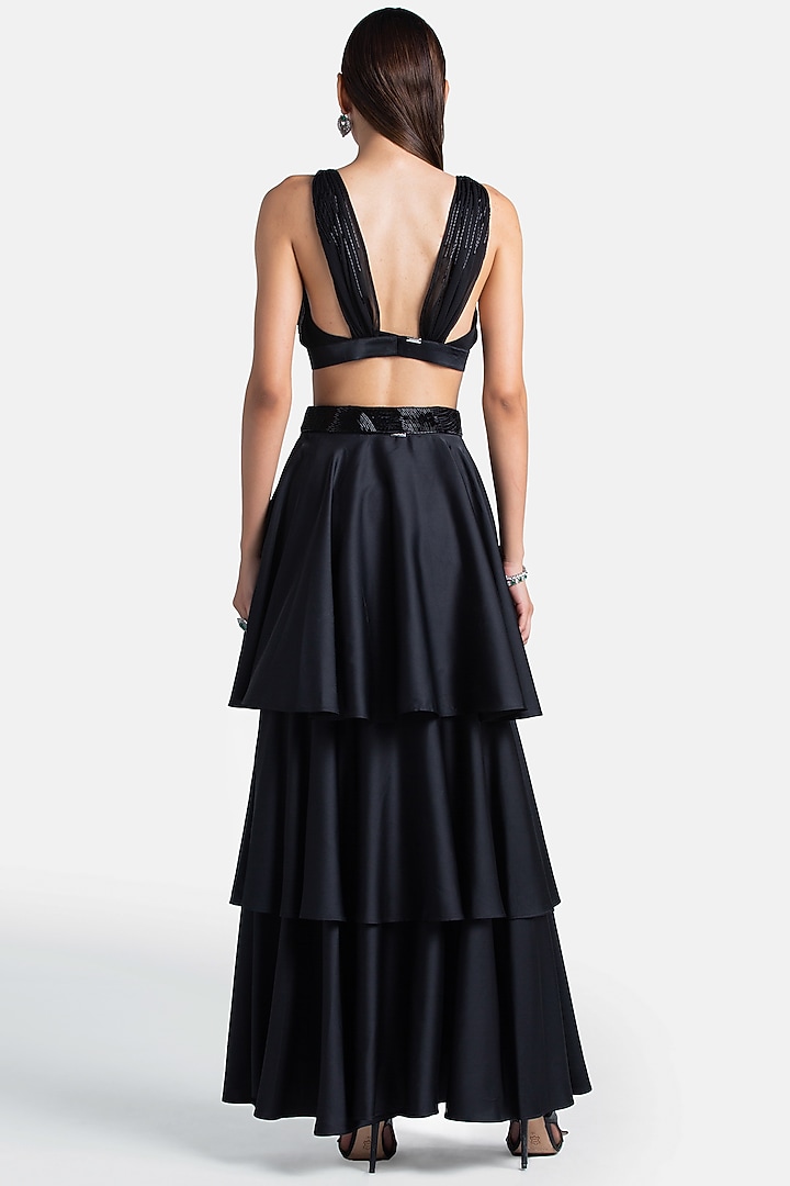 Black Multi-Layered Flared Skirt by 431-88 By Shweta Kapur at Pernia's Pop Up Shop