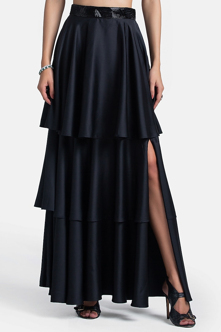 Black Multi-Layered Flared Skirt by 431-88 By Shweta Kapur at Pernia's Pop Up Shop