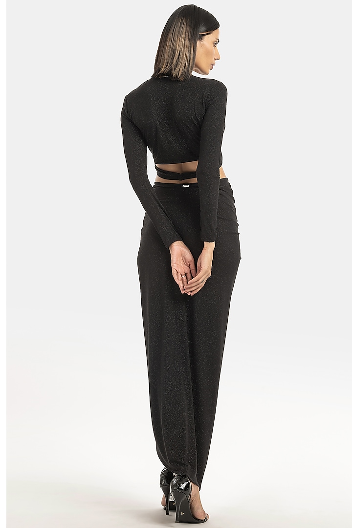 Black Shimmer Jersey Draped Skirt by 431-88 By Shweta Kapur at Pernia's Pop Up Shop