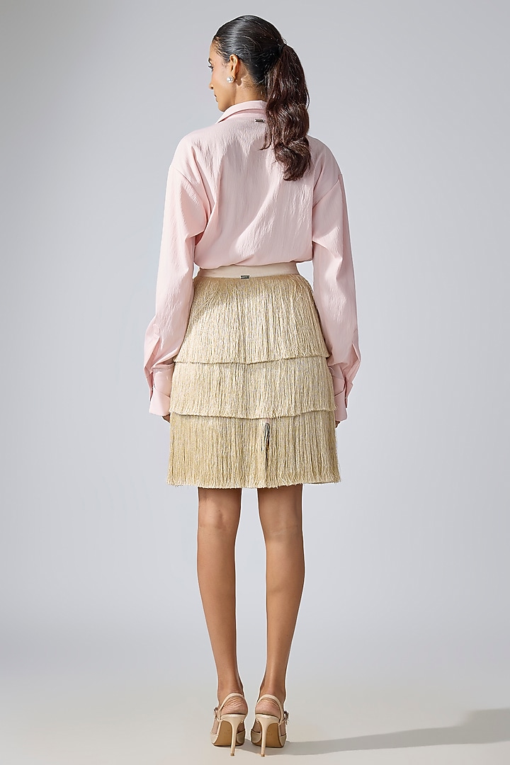 Beige Fringe Fabric Mini Skirt by 431-88 By Shweta Kapur at Pernia's Pop Up Shop