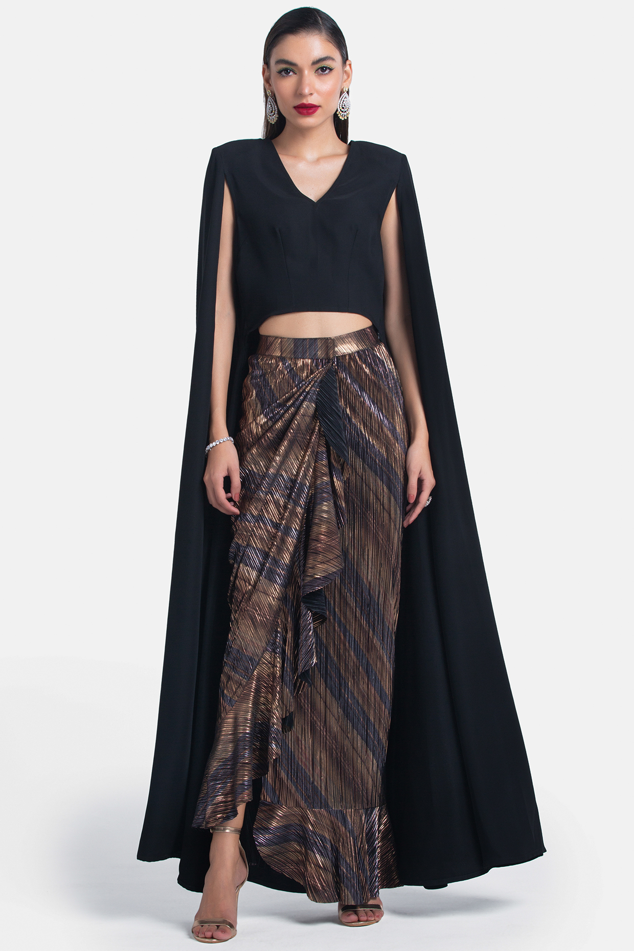 Multi-Colored Wrap-Around Ruffled Skirt by 431-88 By Shweta Kapur