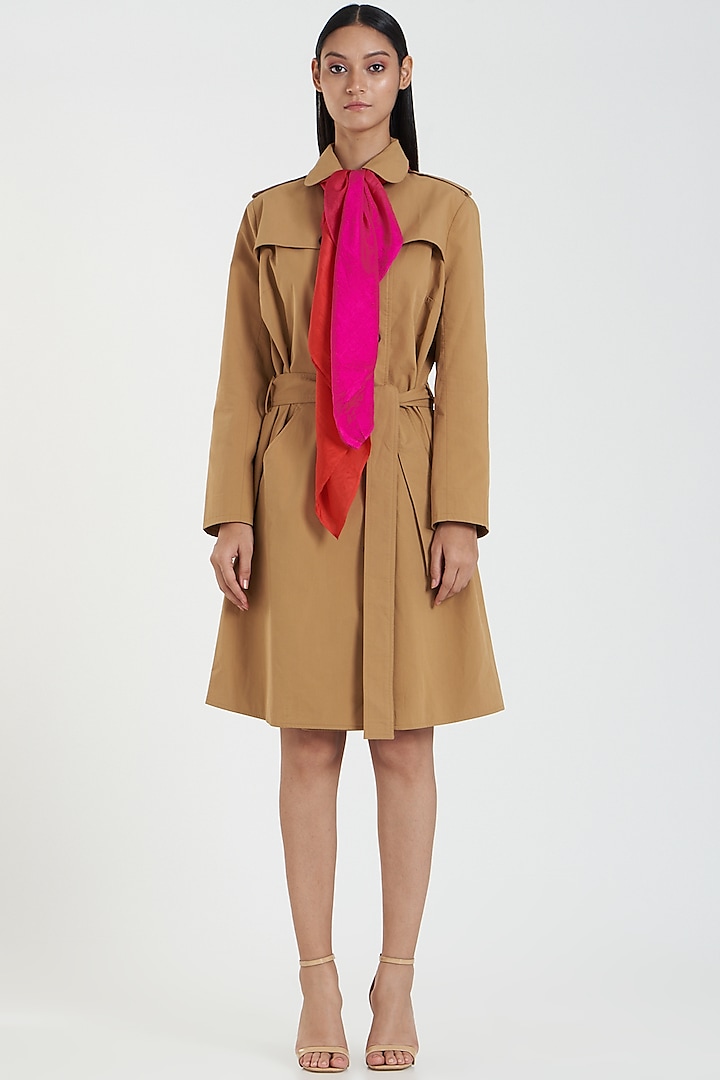 Camel Cotton Trench Coat by 431-88 By Shweta Kapur at Pernia's Pop Up Shop