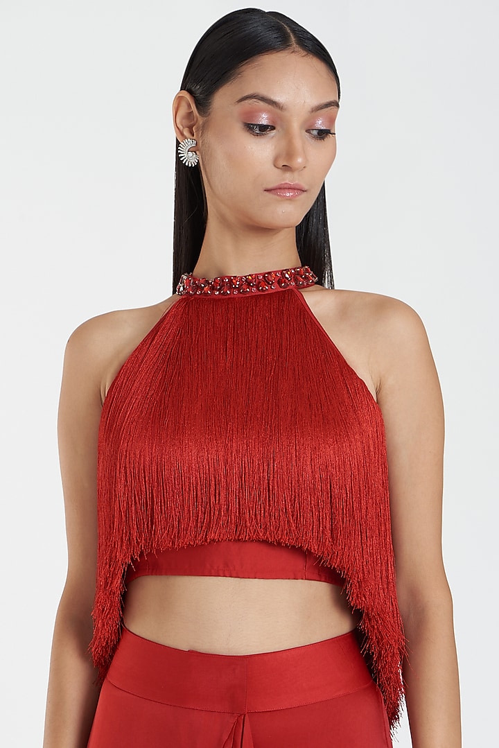 Red Embellished Top by 431-88 By Shweta Kapur