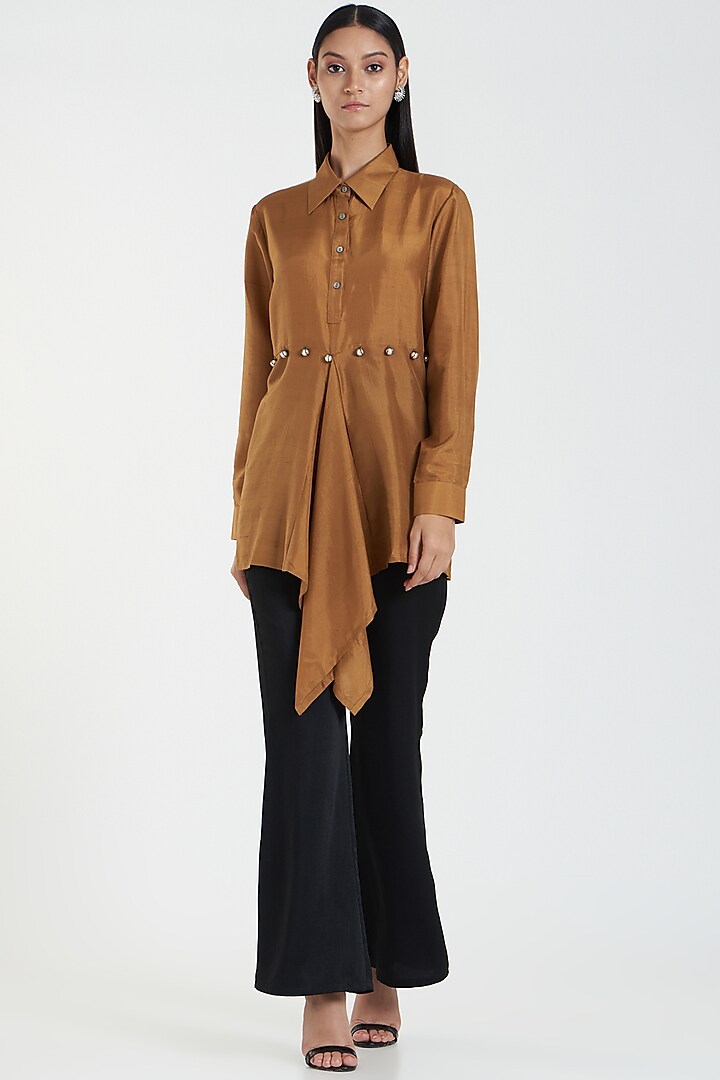 Brown Silk Shirt by 431-88 By Shweta Kapur