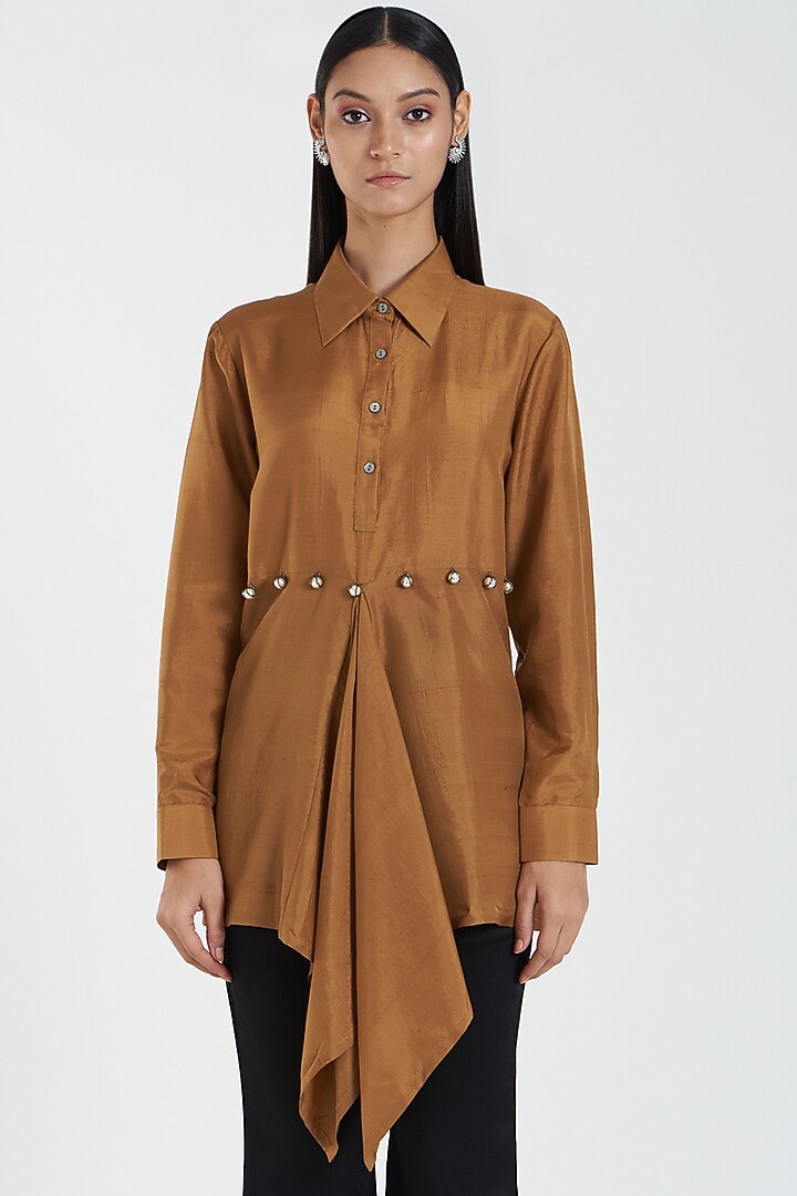 Brown Silk Shirt by 431-88 By Shweta Kapur at Pernia's Pop Up Shop
