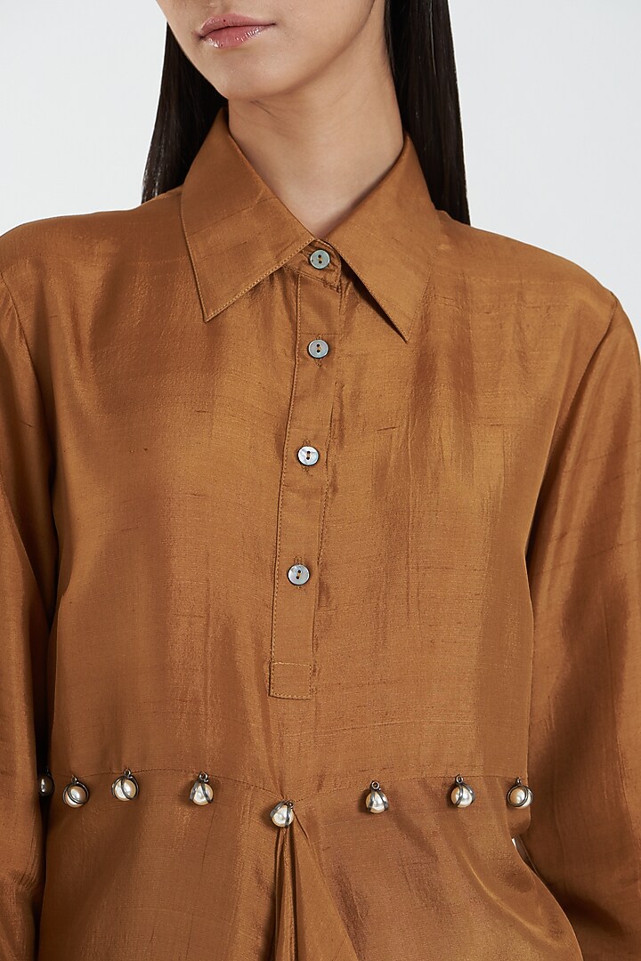 Brown Silk Shirt by 431-88 By Shweta Kapur at Pernia's Pop Up Shop