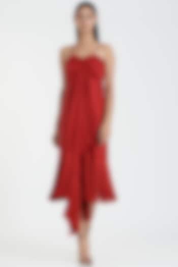 Red Satin Slip Vacation Dress by 431-88 By Shweta Kapur at Pernia's Pop Up Shop
