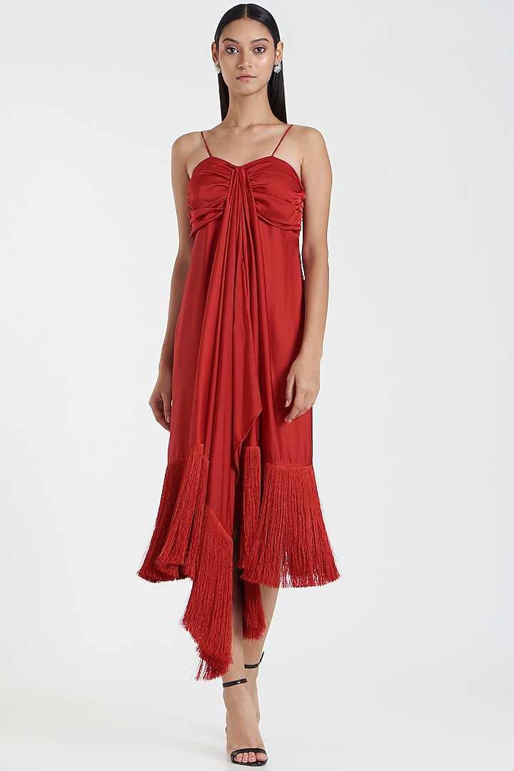 Red Satin Slip Vacation Dress by 431-88 By Shweta Kapur at Pernia's Pop Up Shop