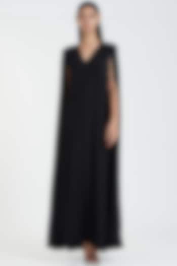 Black Poly Cape Maxi Dress by 431-88 By Shweta Kapur