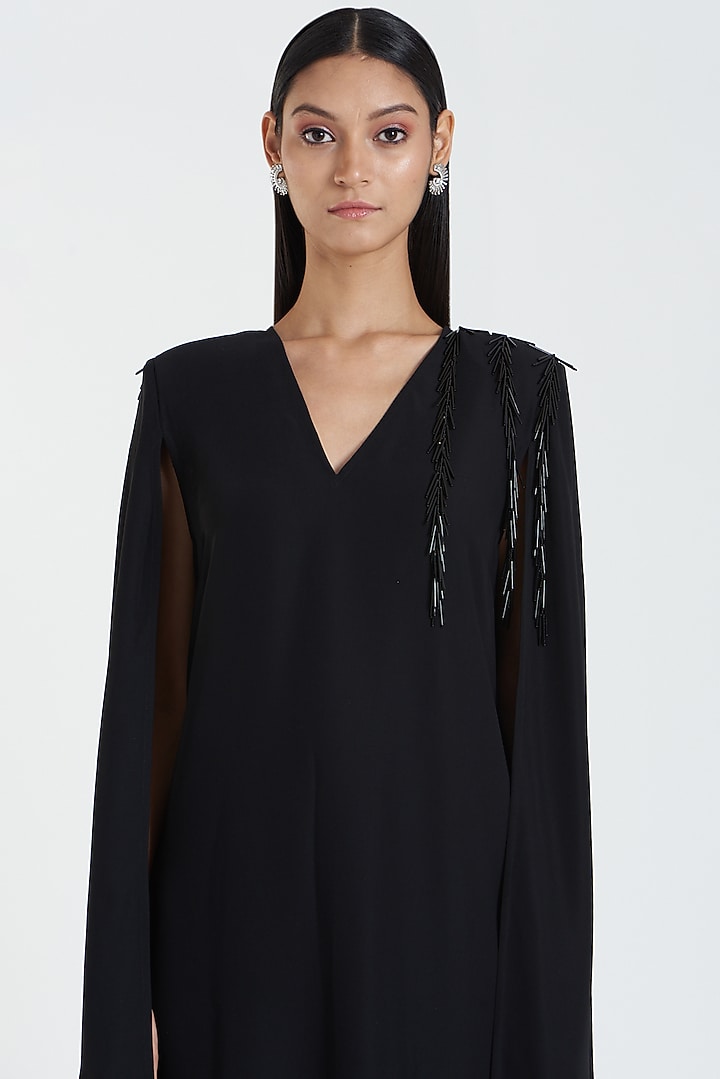 Black Poly Cape Maxi Cocktail Dress by 431-88 By Shweta Kapur at Pernia's Pop Up Shop