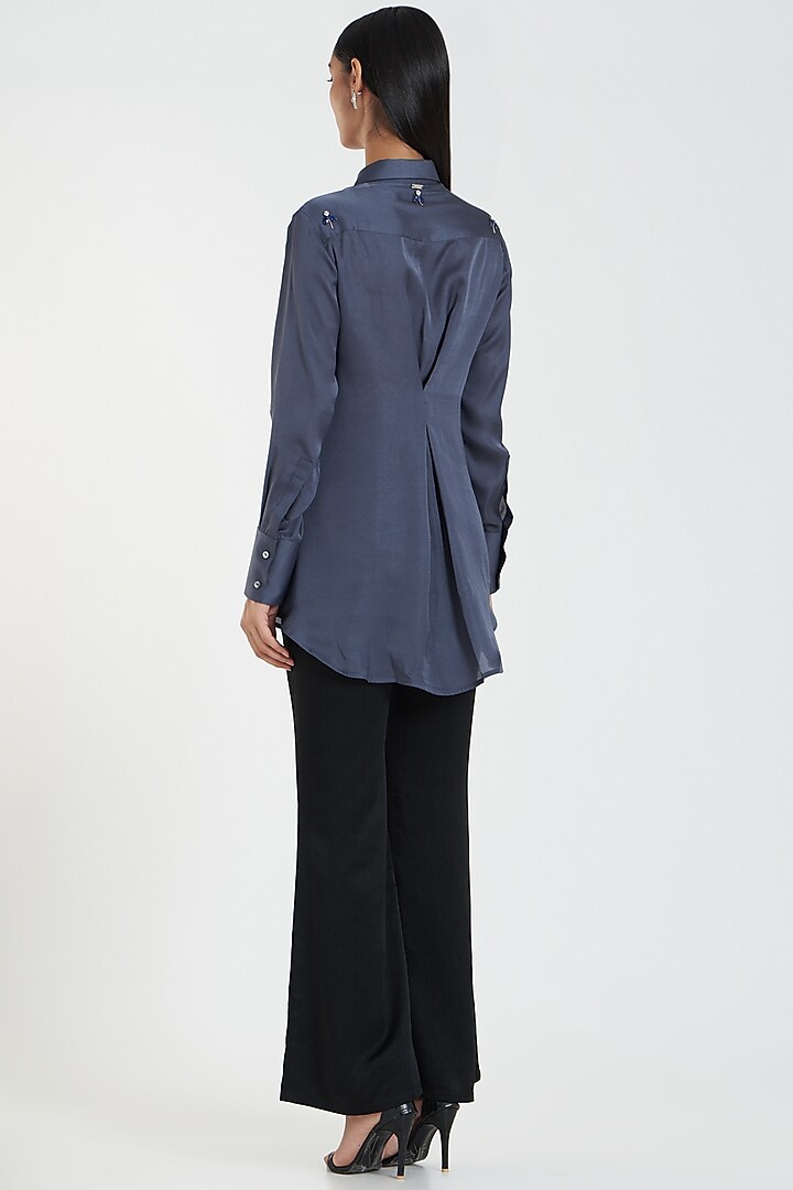 Electric Blue Embroidered Shirt by 431-88 By Shweta Kapur at Pernia's Pop Up Shop