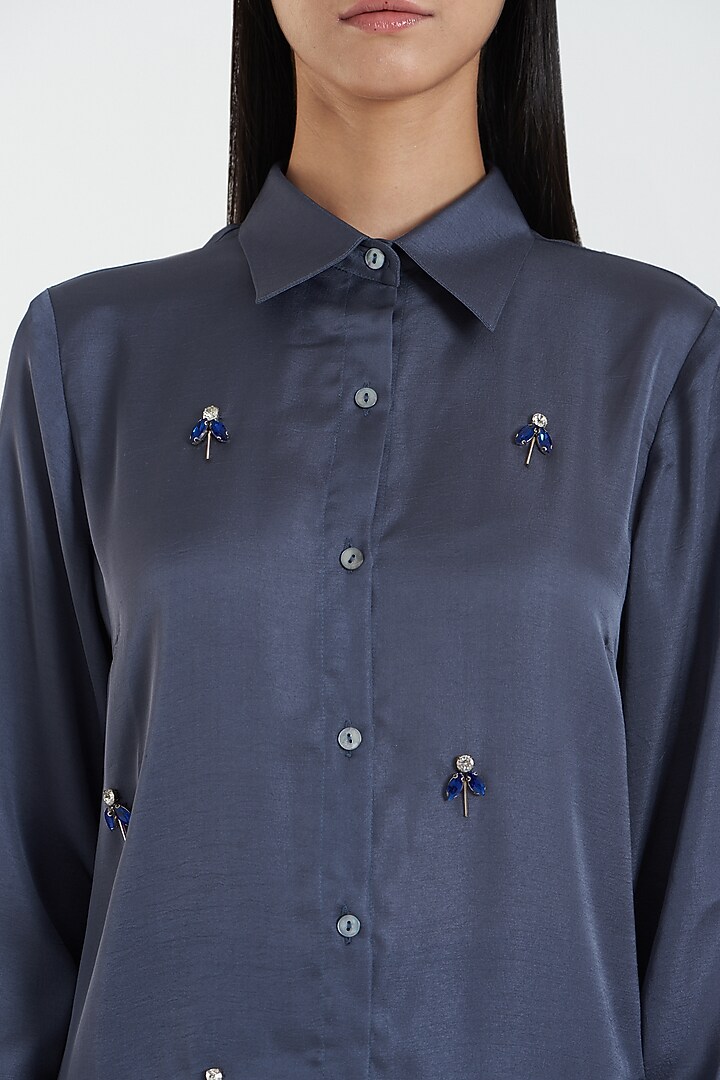 Electric Blue Embroidered Shirt by 431-88 By Shweta Kapur at Pernia's Pop Up Shop