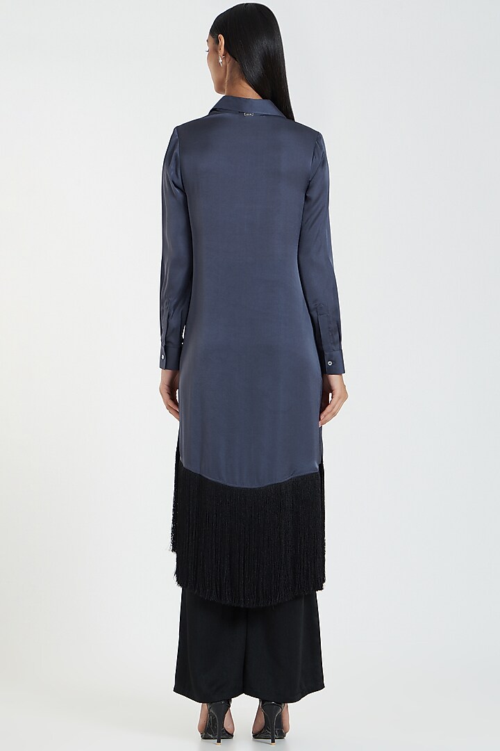 Electric Blue & Black Silk Long Shirt by 431-88 By Shweta Kapur at Pernia's Pop Up Shop