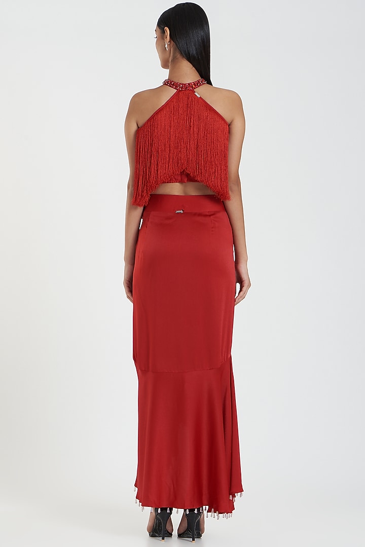 Red Embellished Maxi Skirt by 431-88 By Shweta Kapur at Pernia's Pop Up Shop